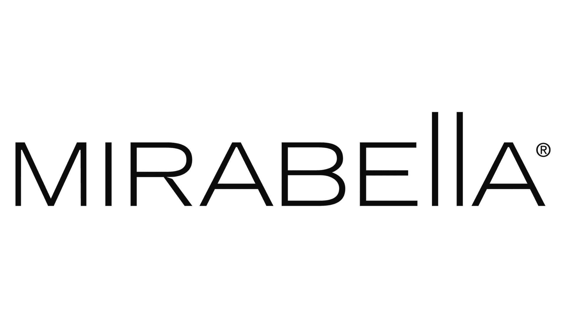 Logo of Mirabella with bold, modern typography in black.